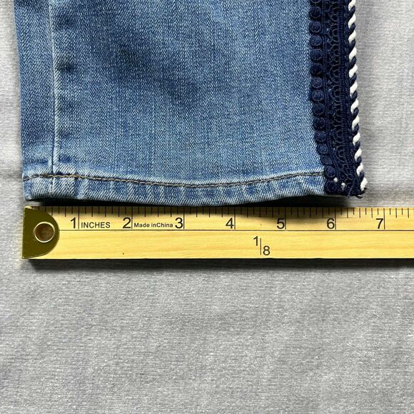 Chico’s Jeans Women 2 So Slimming Girlfriend Crop Blue Stretch Denim Side Trim - Picture 8 of 8